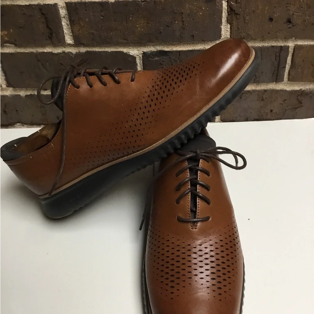 Cole Haan Tan/Brown Perforated Leather Derby Lace-Up